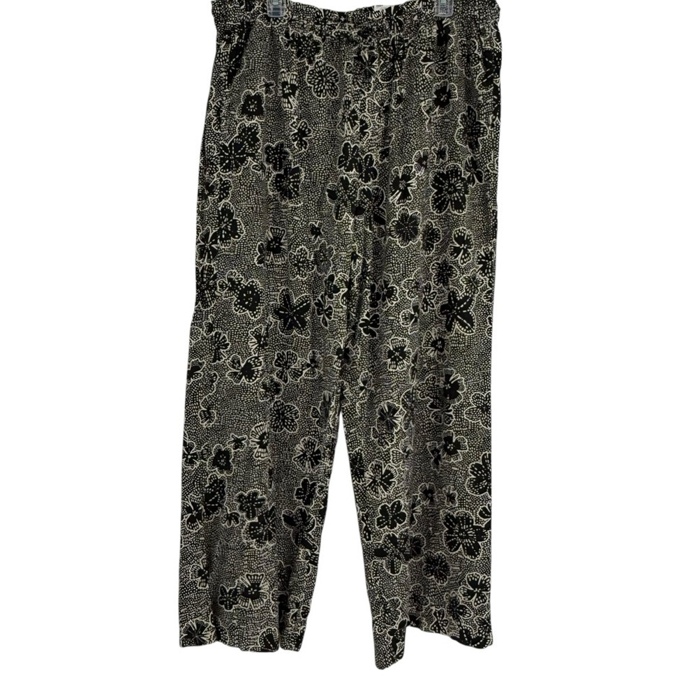 Sonoma Women’s Linen-Blend Wide-Leg Pants Size 0X NWT Black Tan Pull-on Floral